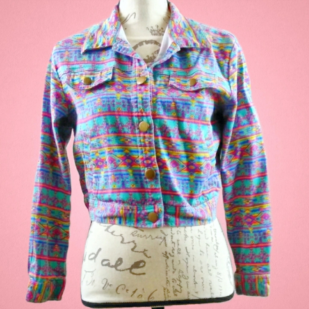 Billy by Flying Tomato Aztec print denim jacket